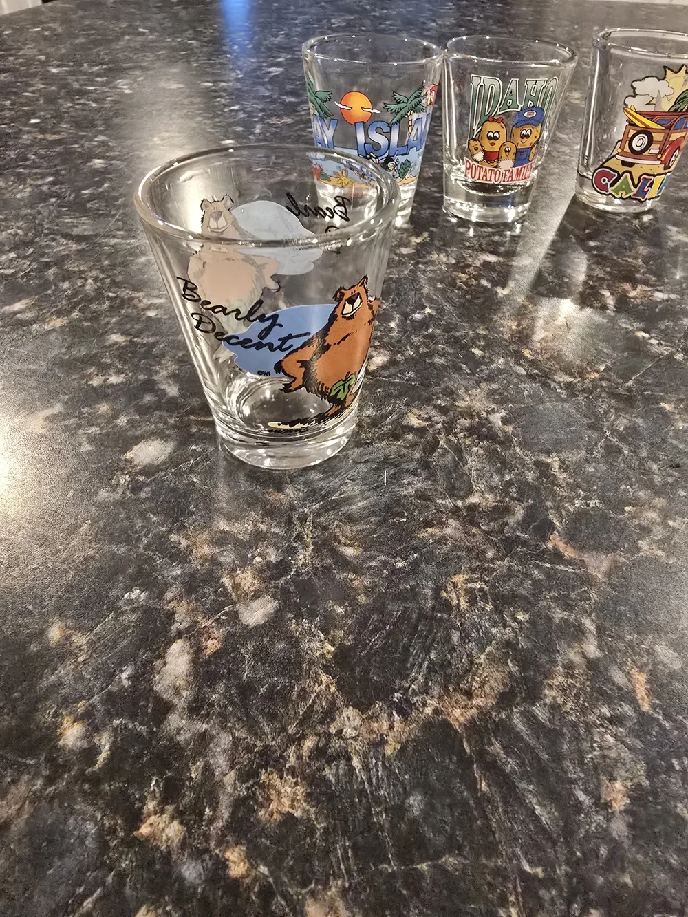 Set of 6 Souvenir Travel Shot Glasses Idaho California Spain Roatan